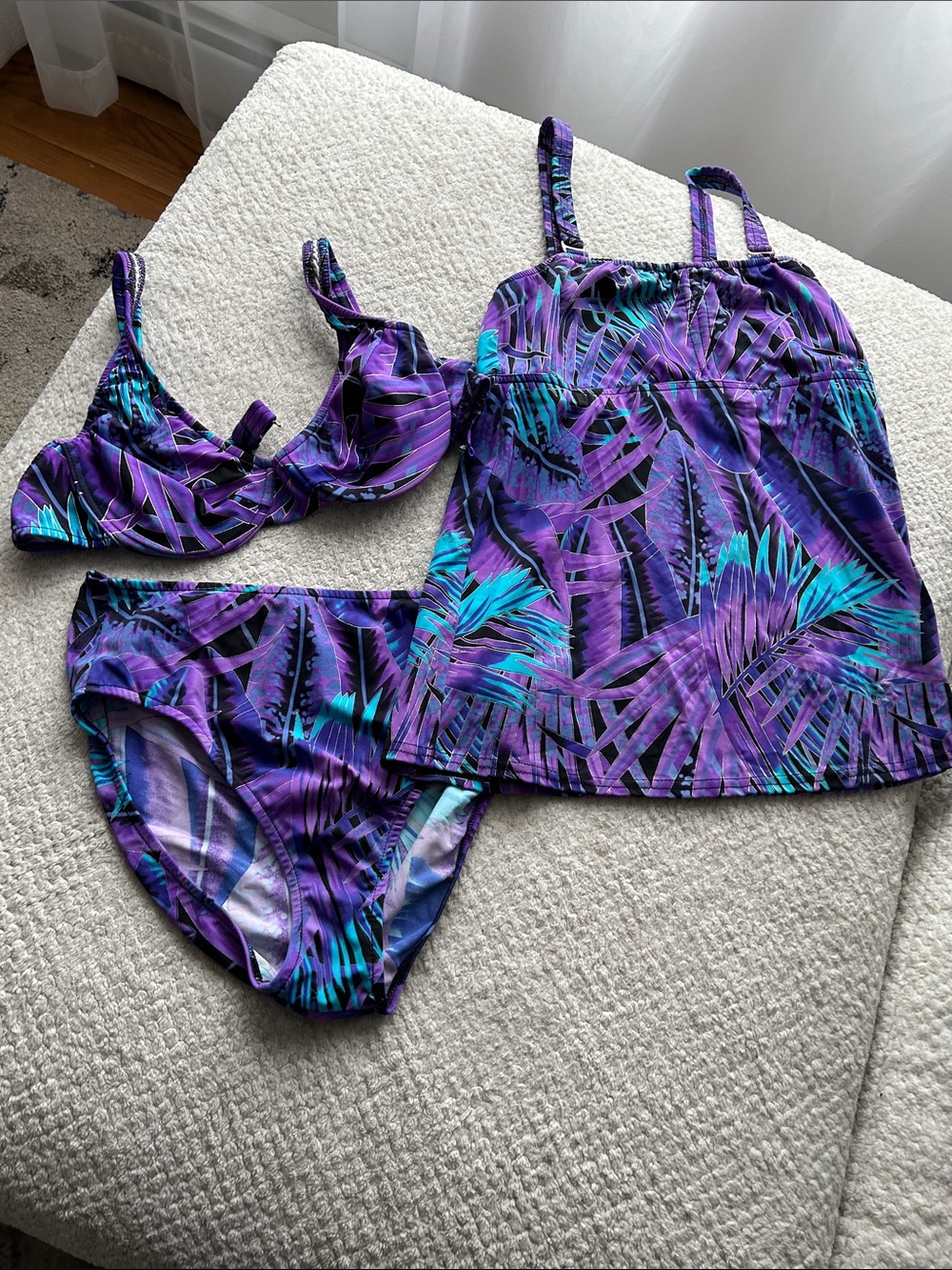 VENUS Purple & Teal Tropical Print Tankini 3 Pc Set